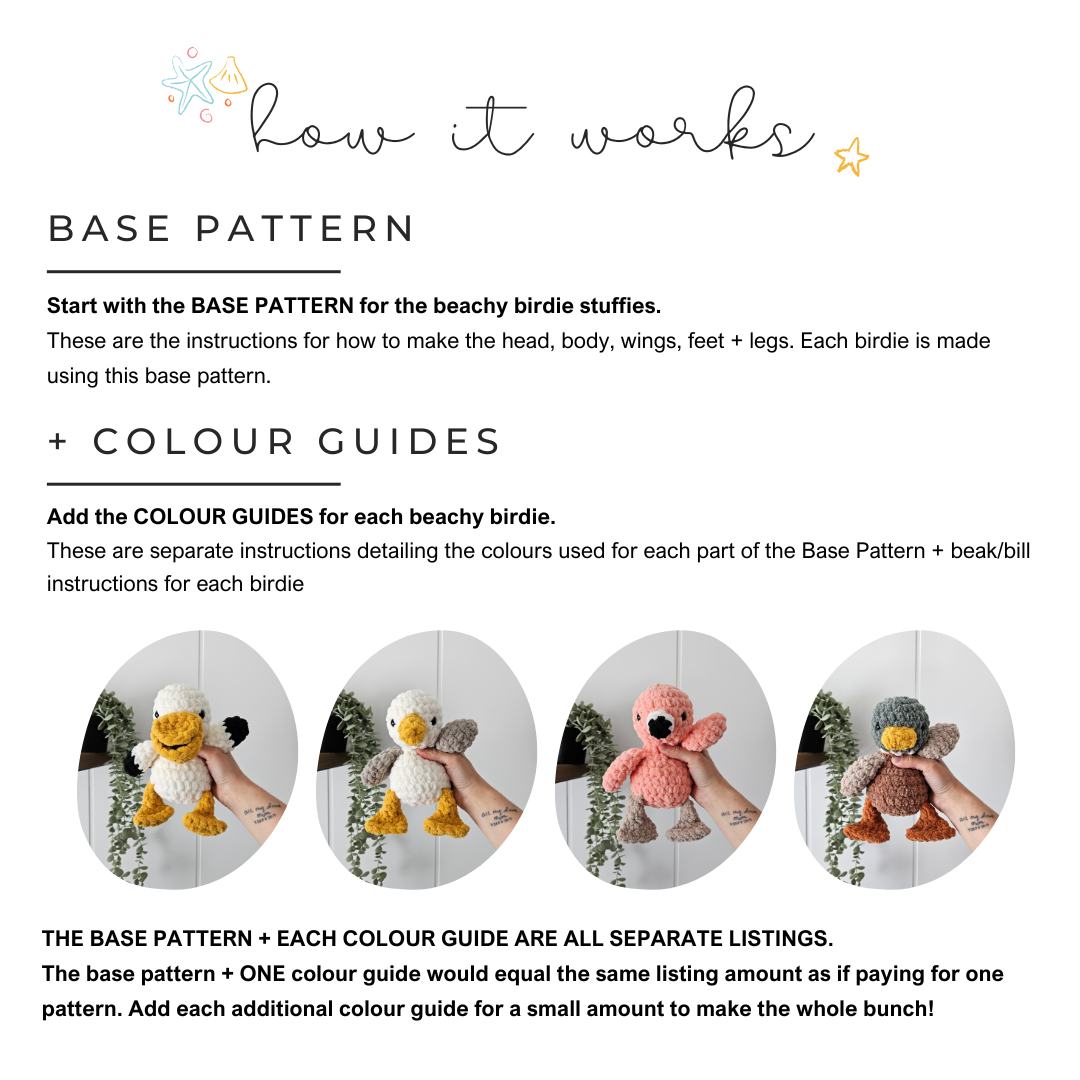Flamingo Beachy Stuffie COLOUR GUIDE + Beak Pattern (Crochet Pattern)