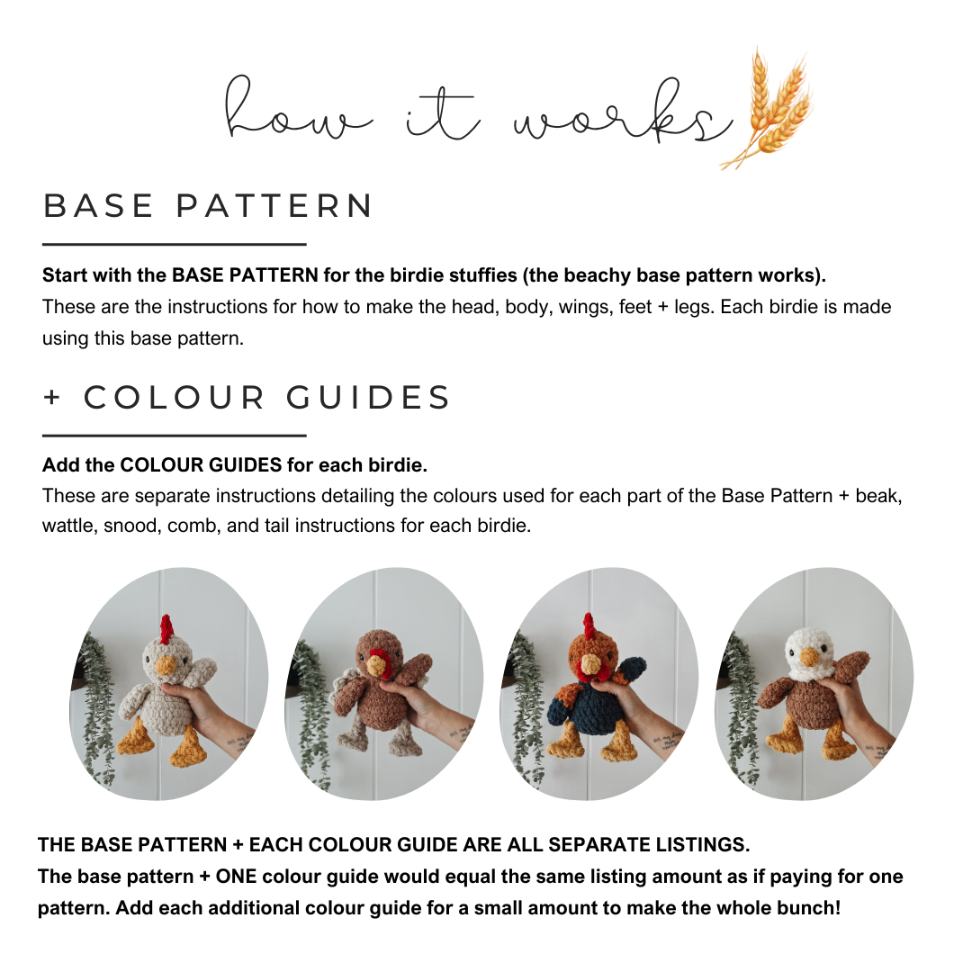 Eagle Stuffie COLOUR GUIDE + Beak, Frill, Tail Pattern (Crochet Pattern)