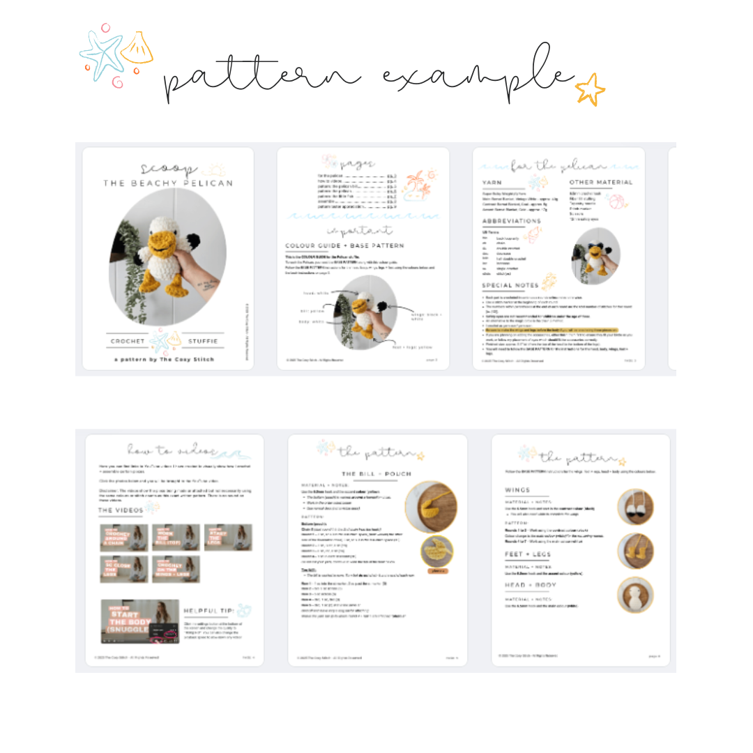 Pelican Beachy Stuffie COLOUR GUIDE + Bill Pattern (Crochet Pattern)