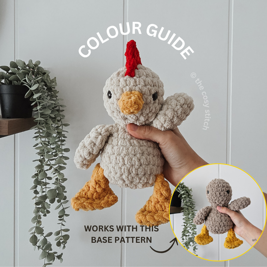 Chicken Stuffie COLOUR GUIDE + Beak, Comb, Tail Pattern (Crochet Pattern)