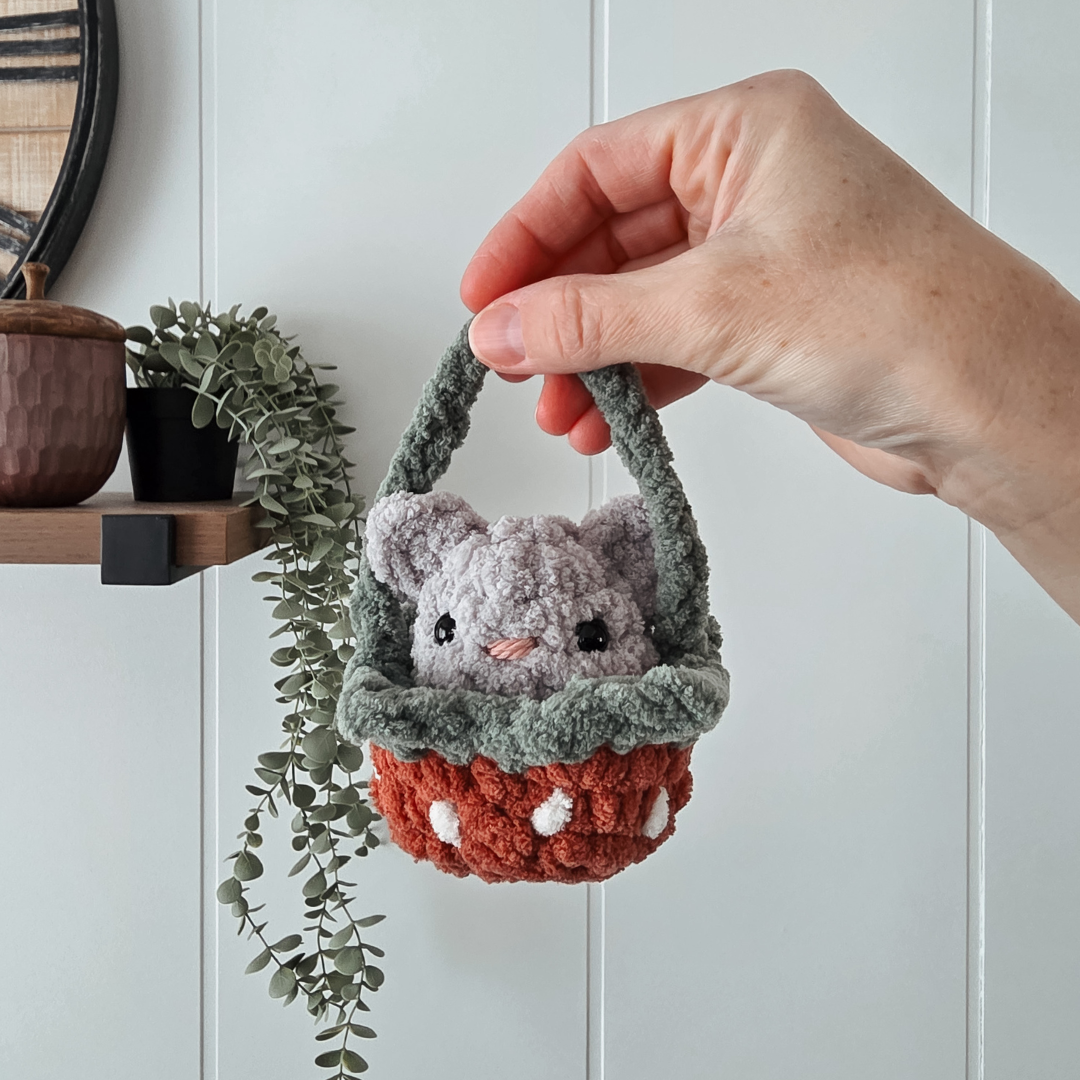 Baby Mouse Buddy and Strawberry Basket (Crochet Pattern)