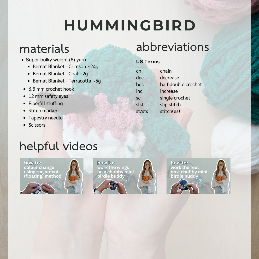 Hummingbird Chubby Mini Buddy (Crochet Pattern)
