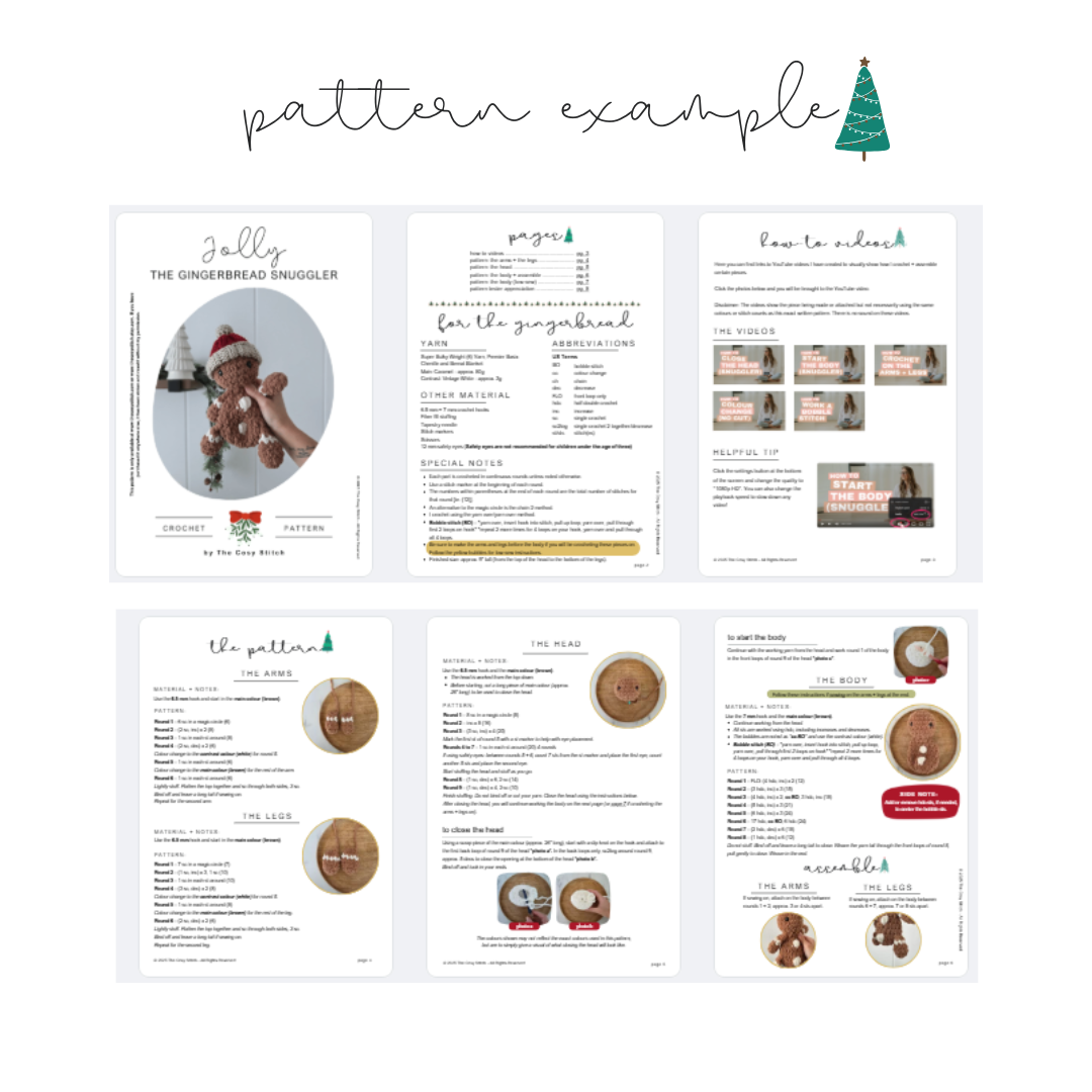Bundle: Jolly the Gingerbread Snuggler + Stuffie + Crochet Hats (Crochet Pattern)