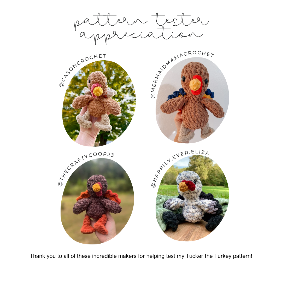 Turkey Stuffie COLOUR GUIDE + Beak, Snood, Tail Pattern (Crochet Pattern)